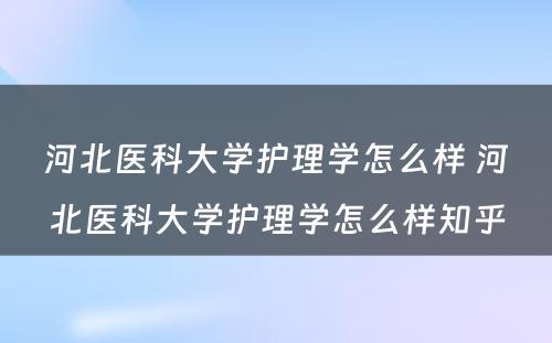 河北医科大学护理学怎么样 河北医科大学护理学怎么样知乎