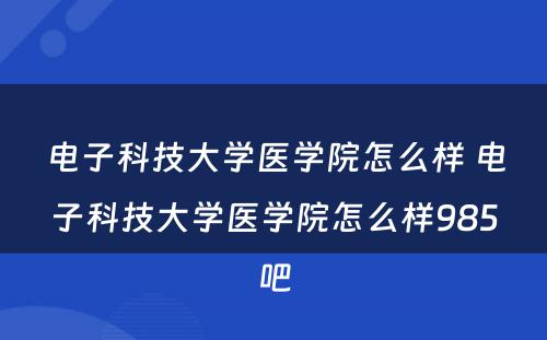 电子科技大学医学院怎么样 电子科技大学医学院怎么样985吧