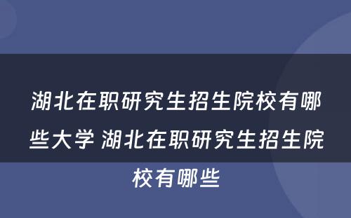 湖北在职研究生招生院校有哪些大学 湖北在职研究生招生院校有哪些