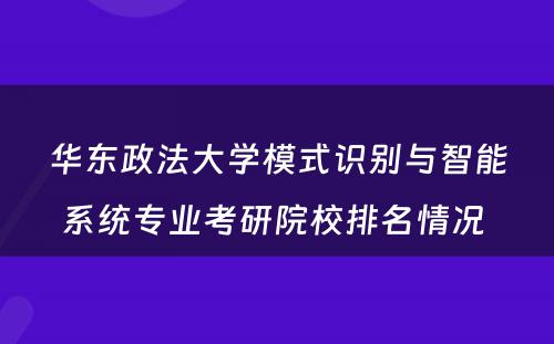 华东政法大学模式识别与智能系统专业考研院校排名情况 