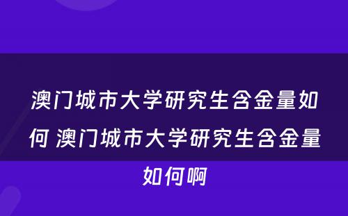 澳门城市大学研究生含金量如何 澳门城市大学研究生含金量如何啊