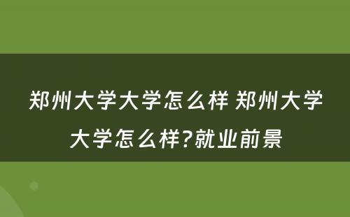 郑州大学大学怎么样 郑州大学大学怎么样?就业前景