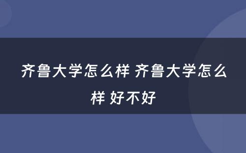 齐鲁大学怎么样 齐鲁大学怎么样 好不好