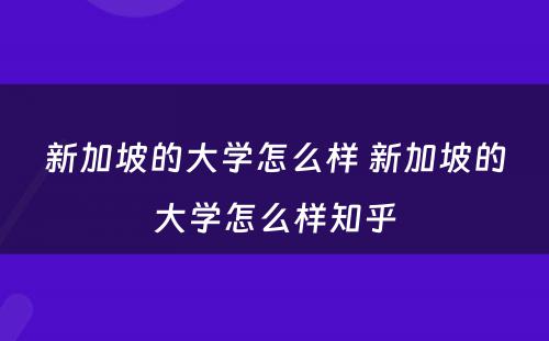 新加坡的大学怎么样 新加坡的大学怎么样知乎