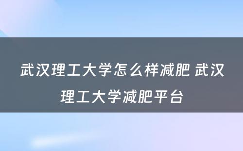 武汉理工大学怎么样减肥 武汉理工大学减肥平台