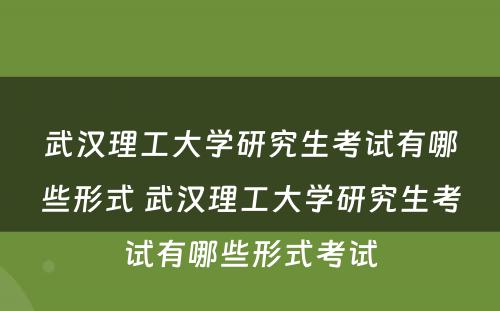 武汉理工大学研究生考试有哪些形式 武汉理工大学研究生考试有哪些形式考试