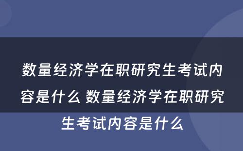 数量经济学在职研究生考试内容是什么 数量经济学在职研究生考试内容是什么