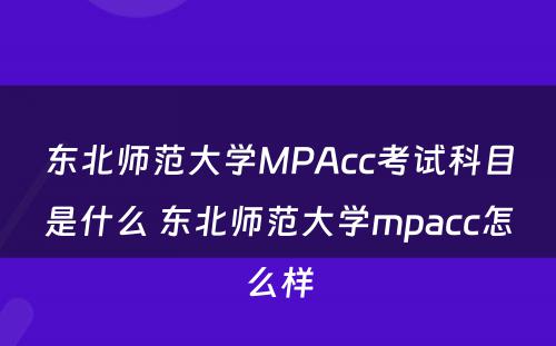 东北师范大学MPAcc考试科目是什么 东北师范大学mpacc怎么样