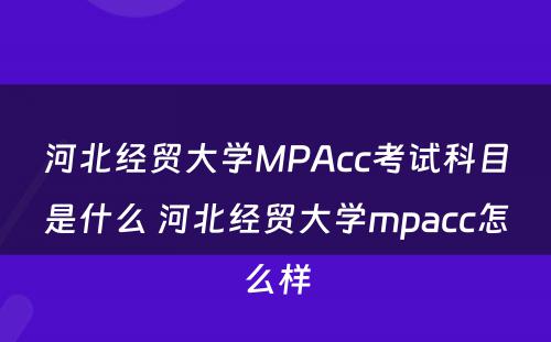 河北经贸大学MPAcc考试科目是什么 河北经贸大学mpacc怎么样