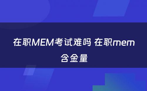 在职MEM考试难吗 在职mem含金量