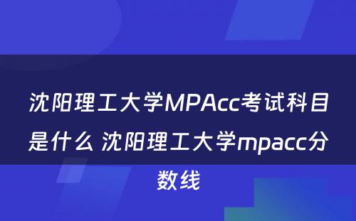 沈阳理工大学MPAcc考试科目是什么 沈阳理工大学mpacc分数线