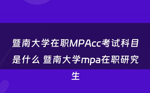 暨南大学在职MPAcc考试科目是什么 暨南大学mpa在职研究生