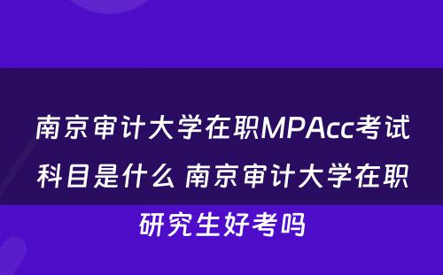 南京审计大学在职MPAcc考试科目是什么 南京审计大学在职研究生好考吗