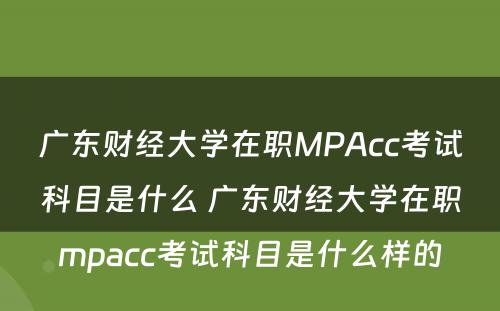 广东财经大学在职MPAcc考试科目是什么 广东财经大学在职mpacc考试科目是什么样的