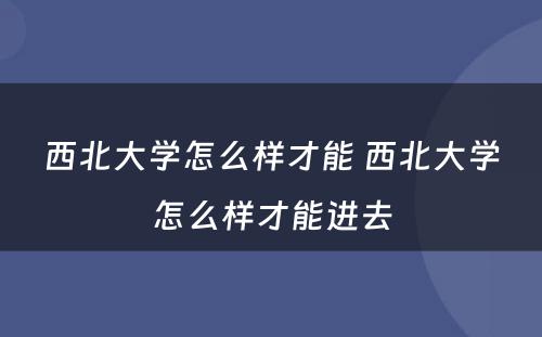 西北大学怎么样才能 西北大学怎么样才能进去