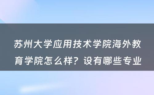 苏州大学应用技术学院海外教育学院怎么样？设有哪些专业