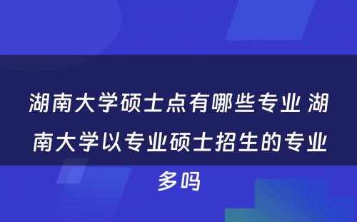 湖南大学硕士点有哪些专业 湖南大学以专业硕士招生的专业多吗