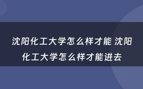 沈阳化工大学怎么样才能 沈阳化工大学怎么样才能进去