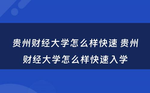 贵州财经大学怎么样快速 贵州财经大学怎么样快速入学