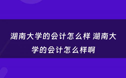 湖南大学的会计怎么样 湖南大学的会计怎么样啊