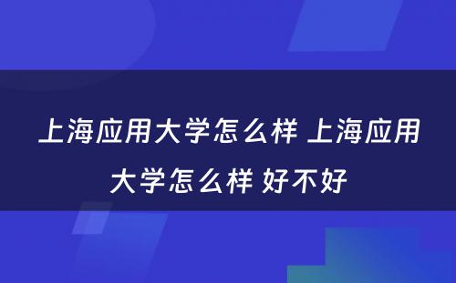 上海应用大学怎么样 上海应用大学怎么样 好不好
