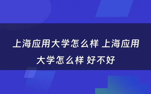 上海应用大学怎么样 上海应用大学怎么样 好不好