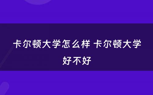 卡尔顿大学怎么样 卡尔顿大学好不好