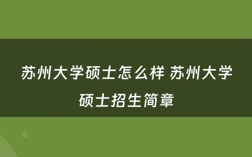 苏州大学硕士怎么样 苏州大学硕士招生简章