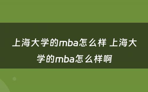 上海大学的mba怎么样 上海大学的mba怎么样啊