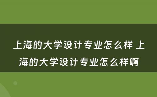 上海的大学设计专业怎么样 上海的大学设计专业怎么样啊