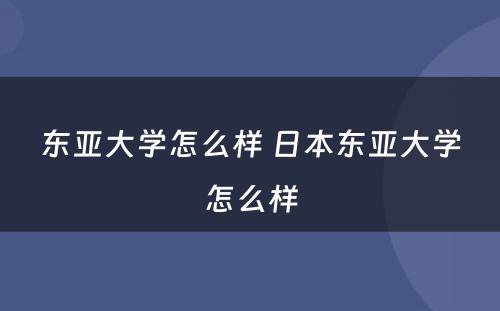 东亚大学怎么样 日本东亚大学怎么样