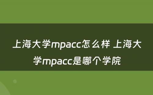 上海大学mpacc怎么样 上海大学mpacc是哪个学院