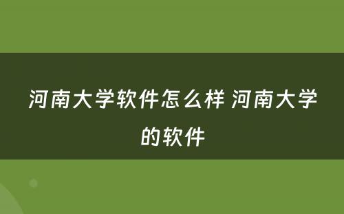 河南大学软件怎么样 河南大学的软件