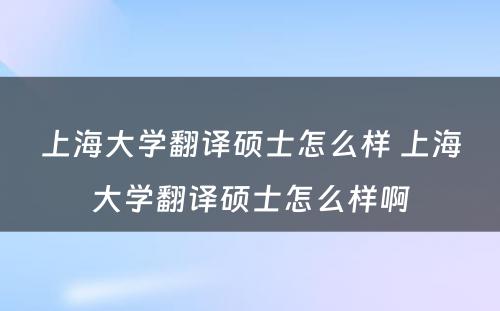 上海大学翻译硕士怎么样 上海大学翻译硕士怎么样啊