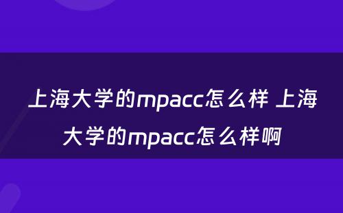 上海大学的mpacc怎么样 上海大学的mpacc怎么样啊