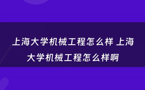 上海大学机械工程怎么样 上海大学机械工程怎么样啊