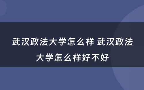 武汉政法大学怎么样 武汉政法大学怎么样好不好