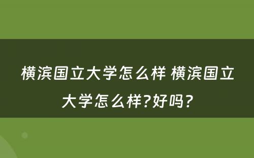 横滨国立大学怎么样 横滨国立大学怎么样?好吗?