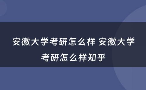 安徽大学考研怎么样 安徽大学考研怎么样知乎