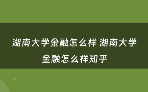 湖南大学金融怎么样 湖南大学金融怎么样知乎