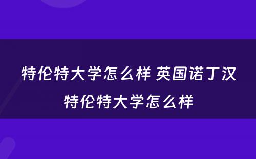 特伦特大学怎么样 英国诺丁汉特伦特大学怎么样