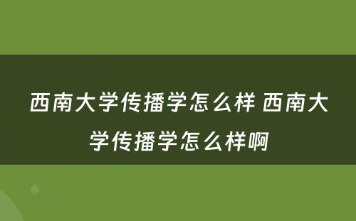 西南大学传播学怎么样 西南大学传播学怎么样啊