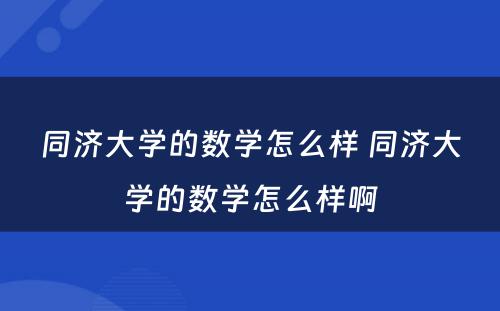 同济大学的数学怎么样 同济大学的数学怎么样啊