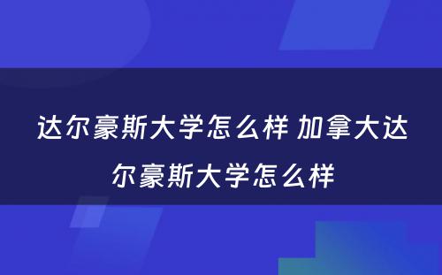 达尔豪斯大学怎么样 加拿大达尔豪斯大学怎么样