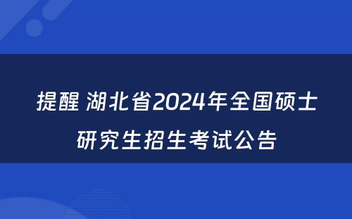 提醒 湖北省2024年全国硕士研究生招生考试公告