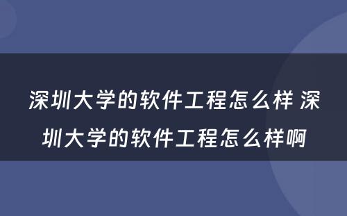 深圳大学的软件工程怎么样 深圳大学的软件工程怎么样啊