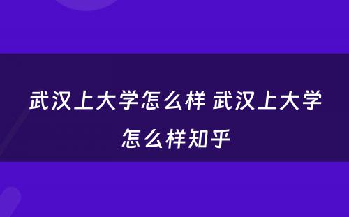 武汉上大学怎么样 武汉上大学怎么样知乎