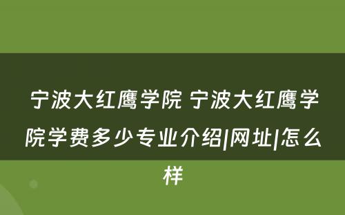 宁波大红鹰学院 宁波大红鹰学院学费多少专业介绍|网址|怎么样