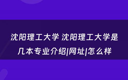 沈阳理工大学 沈阳理工大学是几本专业介绍|网址|怎么样