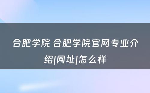 合肥学院 合肥学院官网专业介绍|网址|怎么样